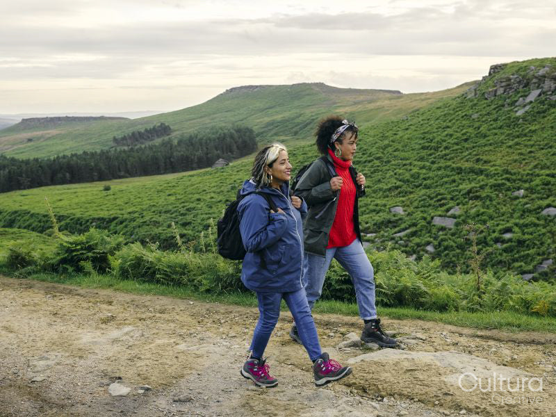 Women hiking in countryside