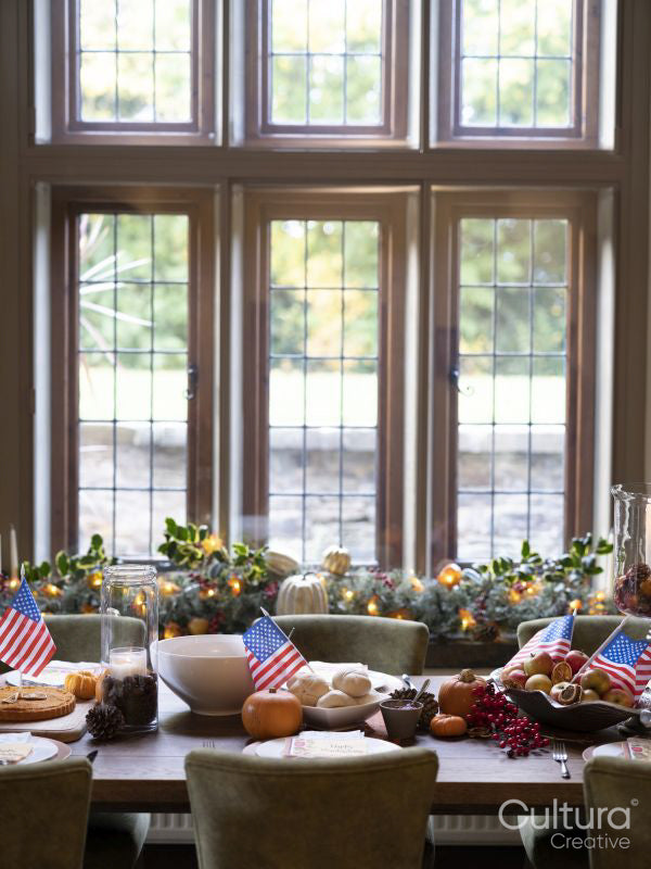 Thanksgiving table with American flags