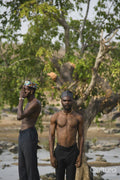 Portrait of two young shirtless men