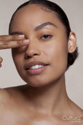 Portrait of young woman covering one eye