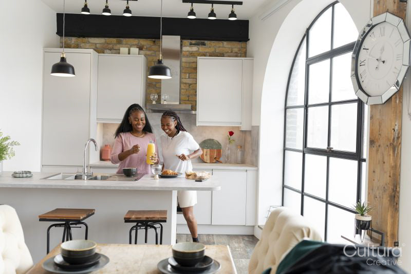 couple preparing food in modern kitchen at home