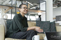 Woman resting in office lobby