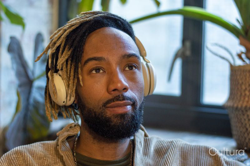 Man listening to music on headphones