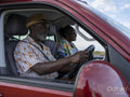 Senior couple traveling in van