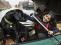 Woman and dog in canoe