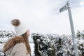 Woman on hiking path in winter