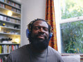 Man listening to music on headphones