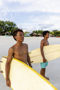 Indonesia, Lombok, Surfers looking at view from beach