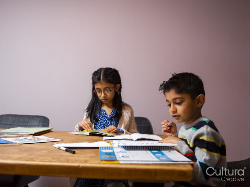 Siblings doing homework