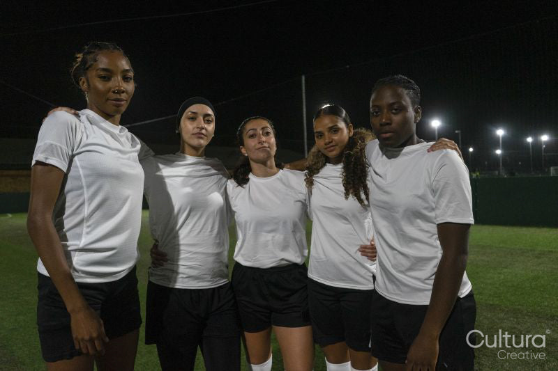 Group portrait of female soccer players