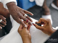 Close-up of woman having manicure
