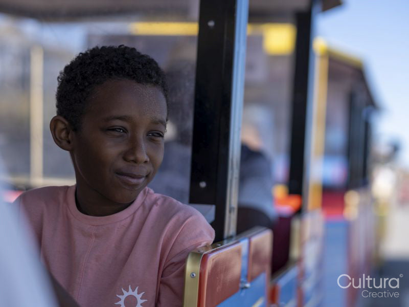 Boy on land train tourist ride