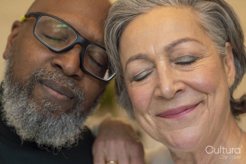 Portrait of senior couple with eyes closed