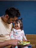 Father reading book to daughter