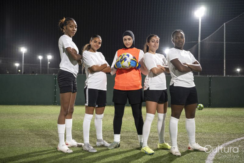 Team portrait of female soccer players