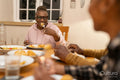 Family eating dinner together at home