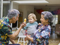 Grandparents playing with grandson outdoors