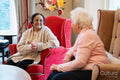 Senior women sitting in armchairs and talking together