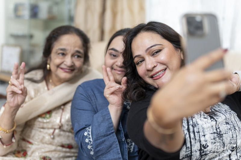 Family gathering for a selfie portrait