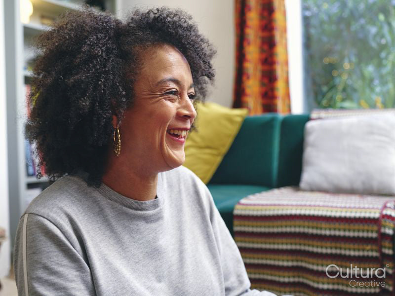 Woman smiling at home