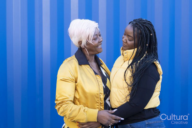 South Yorkshire, Smiling woman with adult daughter