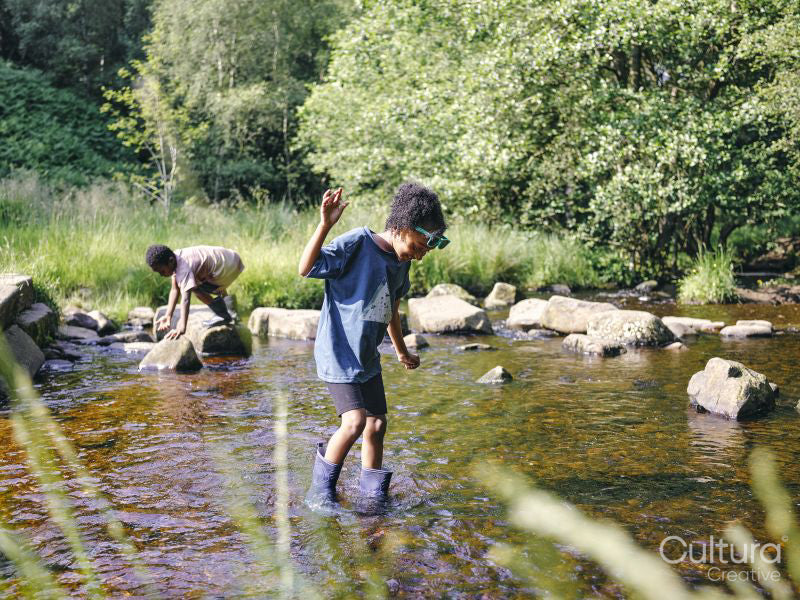 Children playing in shallow creek
