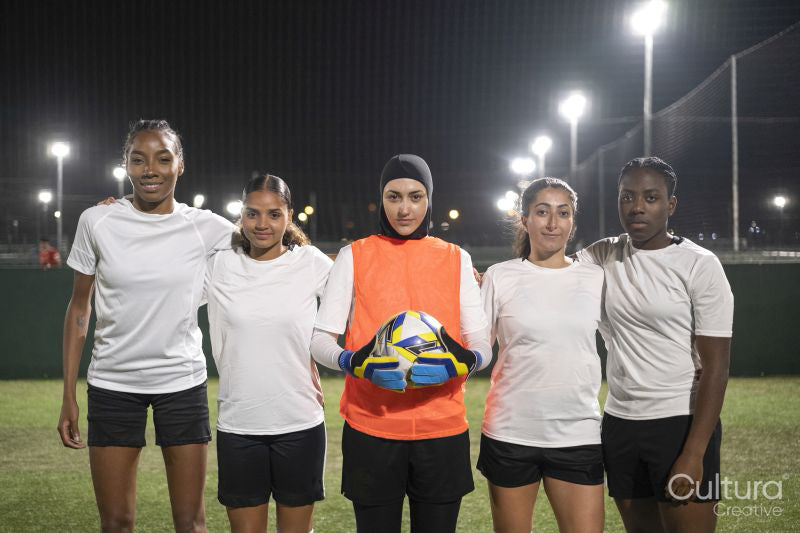 Team portrait of female soccer players