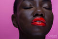 Beauty portrait of a model wearing red lipstick