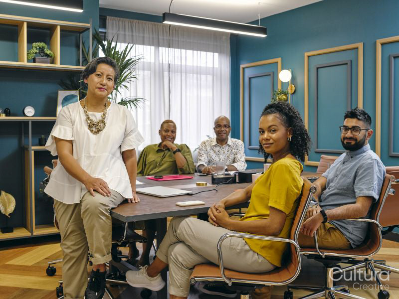 Group portrait of people at business meeting