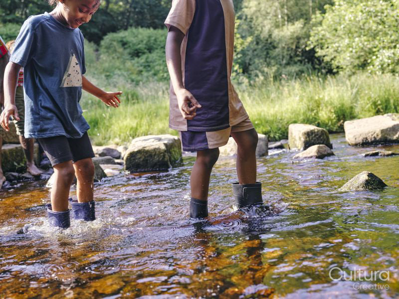 Children wading in shallow creek