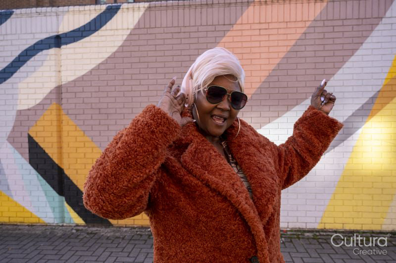 South Yorkshire, Portrait of stylish woman with headphones