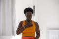 Woman practicing pranayama in yoga studio