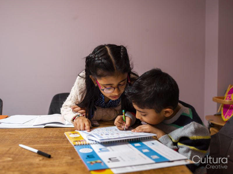 Siblings doing homework