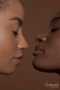Young women with closed eyes against brown background