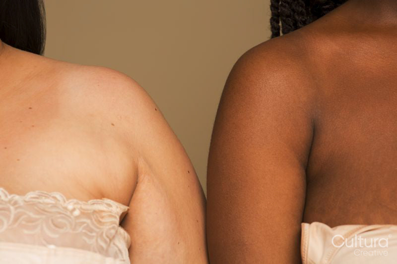 Close-up of two young womens shoulders side by side