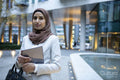 Portrait of businesswoman in hijab in city