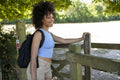 Portrait of young female hiker in countryside