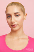 Portrait of woman with short blond hair