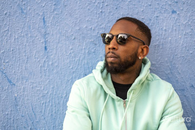 South Yorkshire, Man in green hooded shirt and sunglasses