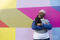 Portrait of beautiful woman on colorful background