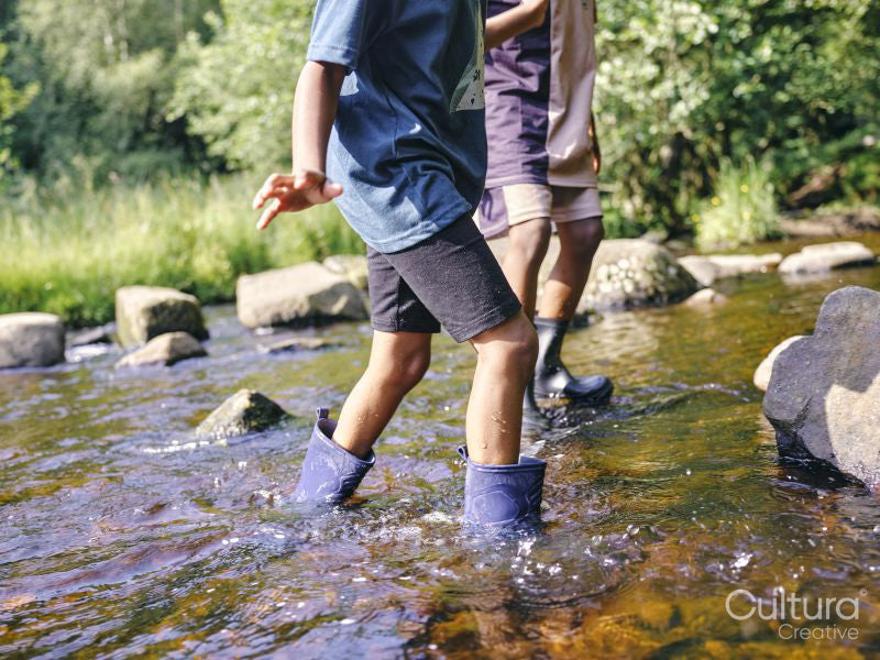 Children wading in shallow creek