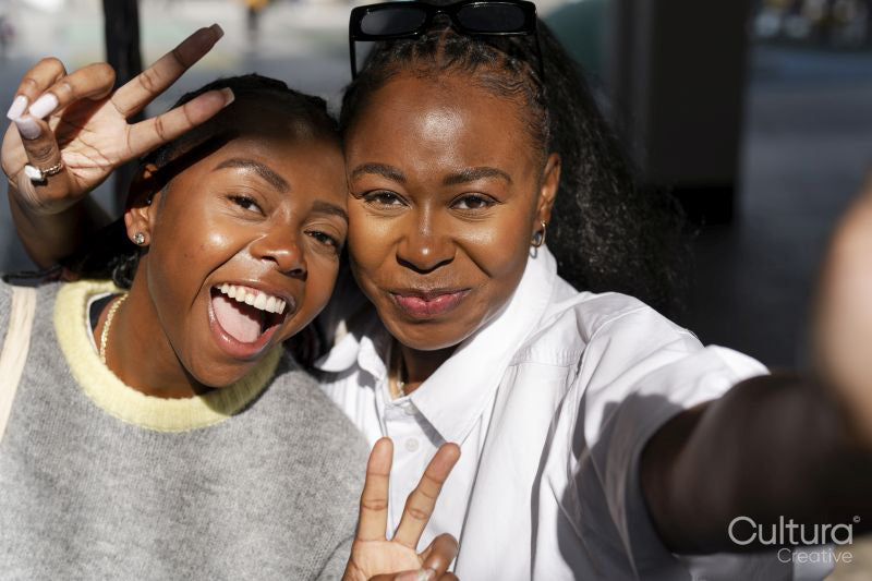 Portrait of young female friends taking selfie