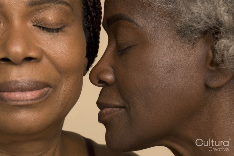Close-up of two women with eyes closed