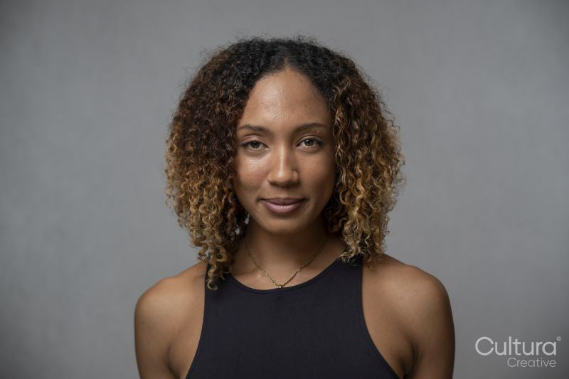 Portrait of woman with curly hair