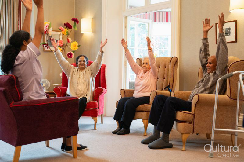 Senior people exercising at nursing home