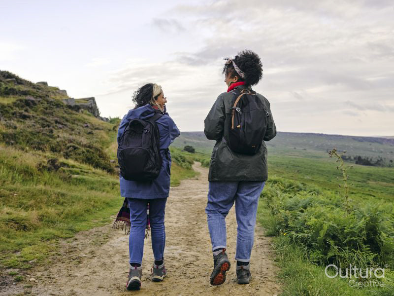 Women hiking in countryside