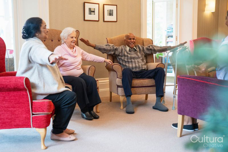 Senior people exercising at nursing home
