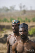 Portrait of two young shirtless men