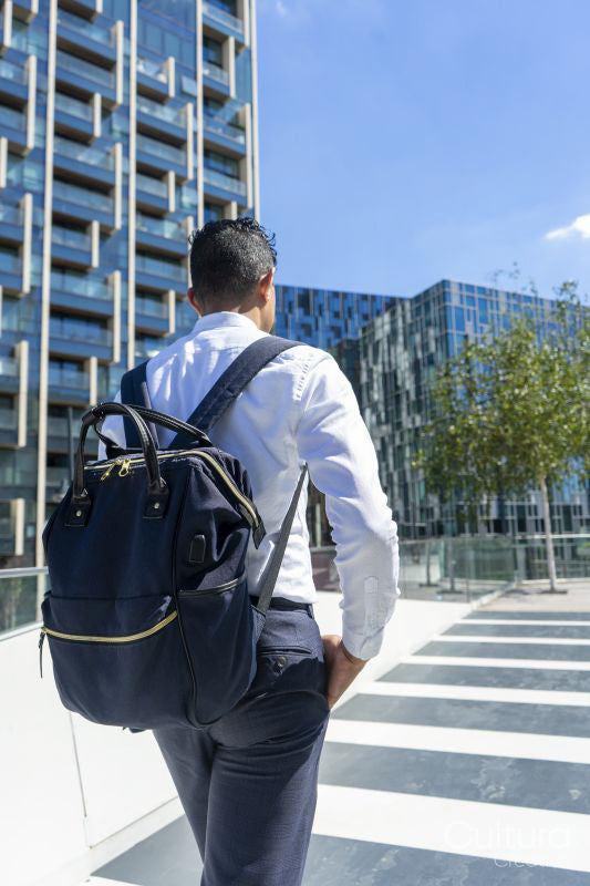 Businessman walking in business district