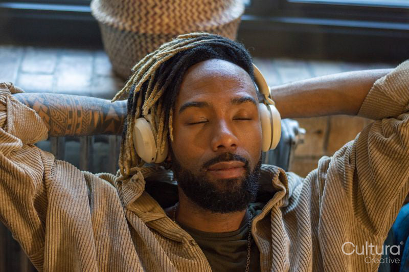 Man listening to music on headphones